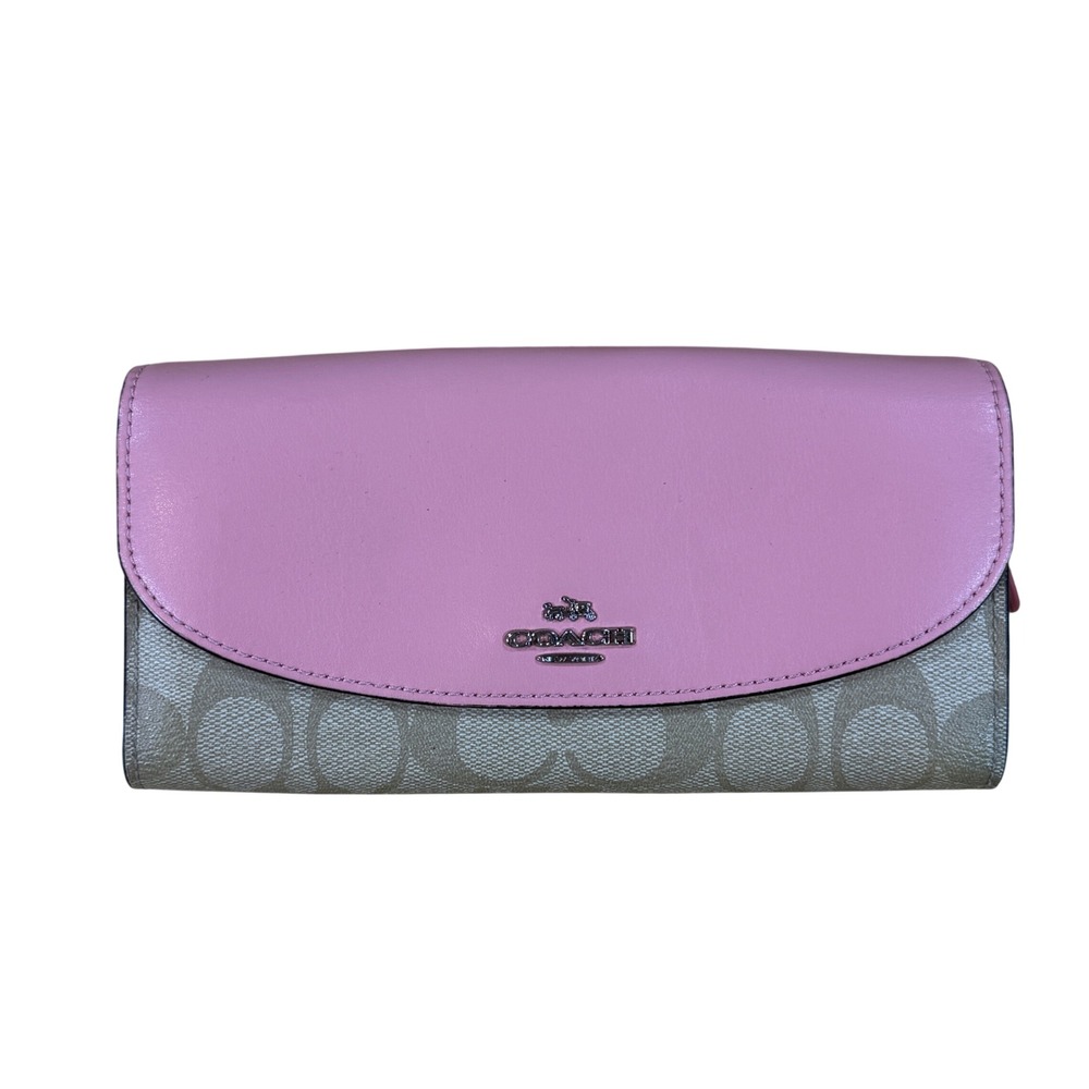 COACH‎ Long Wallet Signature Canvas F54022 Beige Light Pink